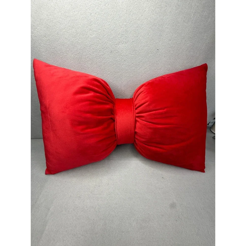 Red Velvet Decorative Bow Pillow Valentines, Christmas 18x11
